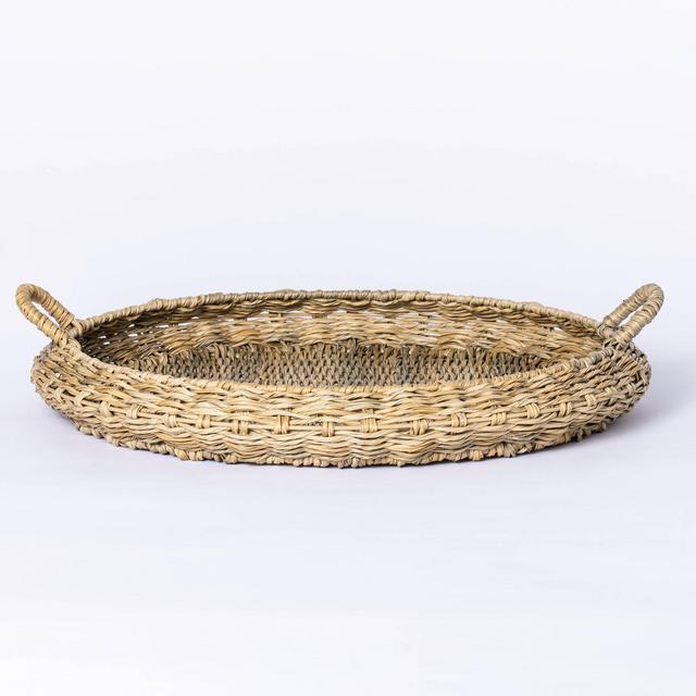 Large Round Manmade Outdoor Wicker Tray Beige - Threshold™ designed with Studio McGee