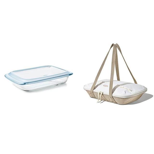 OXO Good Grips Glass 3 Qt Baking Dish with Lid & Insulated Bakeware Carrier, Standard, Oat