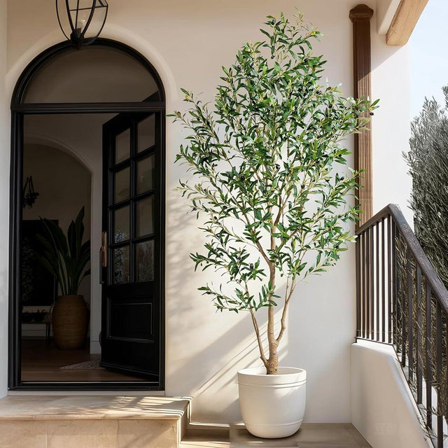 Large Faux Olive Tree Tall Artificial Trees with Pot Indoor Outdoor Realistic Floor Fake Plastic plantas for Modern Home Living Room Office Corner Farmhouse Fake Olives Plants Decor Housewarming Gift