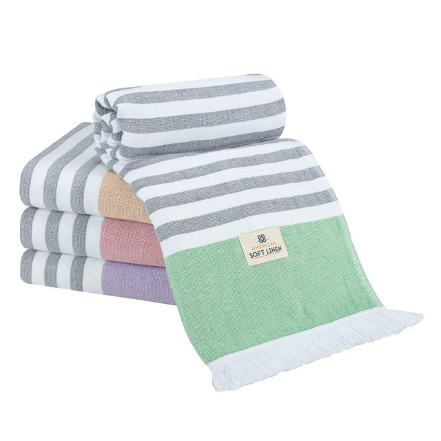 American Soft Linen 100% Cotton Turkish Peshtemal Beach Towels, 35"x60" Size 4 Pack Swim Towels for Beach and Pool Towels