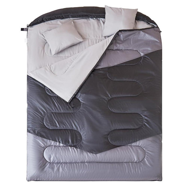 oaskys Double Sleeping Bag for Adults with 2 Pillows - Queen Size XL Waterproof Sleeping Bag for All Season Camping Hiking Backpacking 2 Person Sleeping Bags for Cold Weather & Warm
