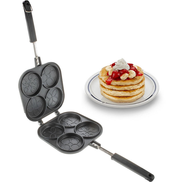 5 Star Super Deals Pancake Pan Maker - Double Sided Nonstick 4 Small Decorative Mold Designs for Perfect Eggs, French Toast, Omelette, Flip Jack