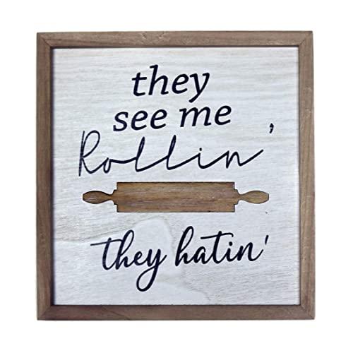 Homirable Funny Kitchen Wall Décor, They see me rollin They hatin, Kitchenware Wood Sign, Farmhouse Home Decoration, Wall Art For Dining Room (Rolling pin)
