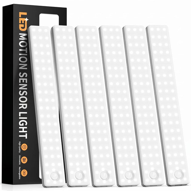 6 Pack 13 inch Under Cabinet Lighting, USB Rechargeable Motion Sensor Light Indoor, Battery Operated Closet Light, LED Cabinet Lights, Stick On Dimmable Under Counter Lights for Kitchen