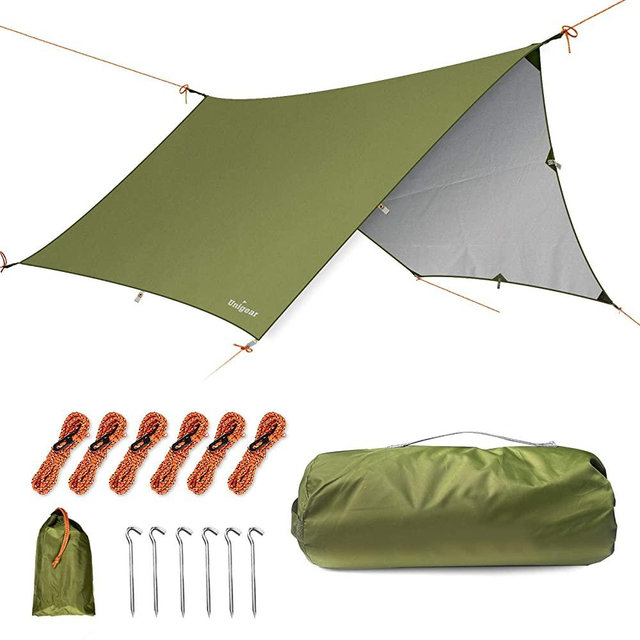 Unigear Hammock Rain Fly Camping Tarp, 15x14FT/12x10FT Multifunctional Waterproof Tent Tarp, Lightweight and Compact for Backpacking, Hiking, Traveling