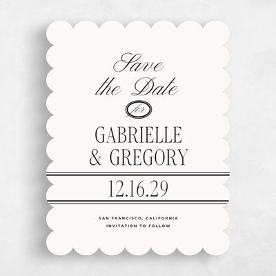 Beige Scalloped Wedding Save the Date - Querido Portrait