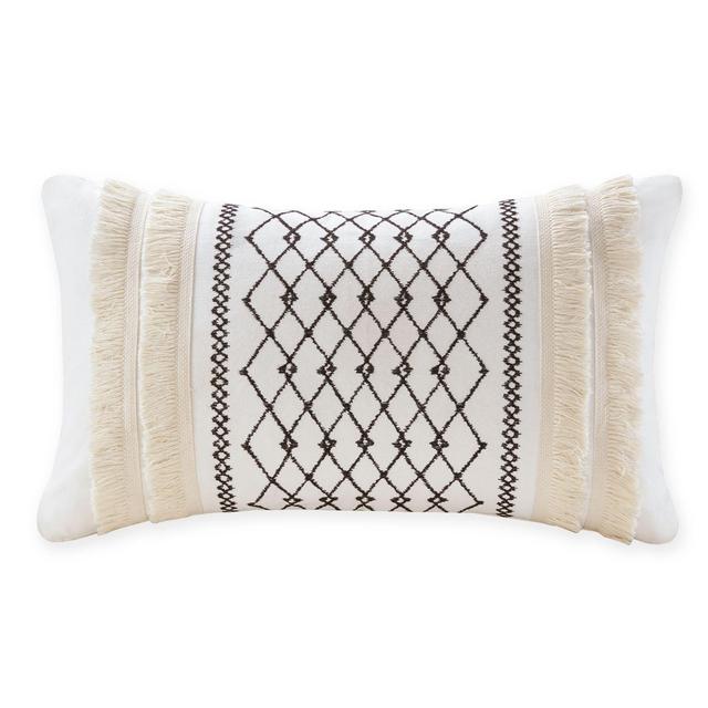 INK+IVY Bea Embroidered Rectangular Throw Pillow in Ivory