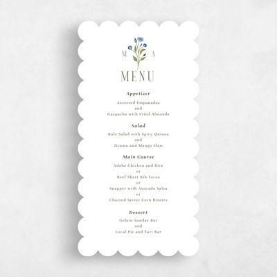 White Scalloped Wedding Menu - Feuille