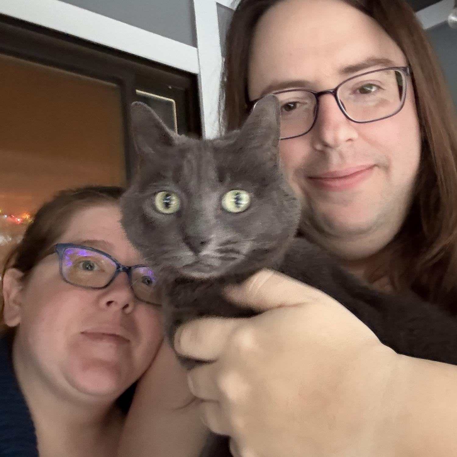 Took the cat out to watch the snow and got a photo of the three of us! Insert heart eyes emoji.
