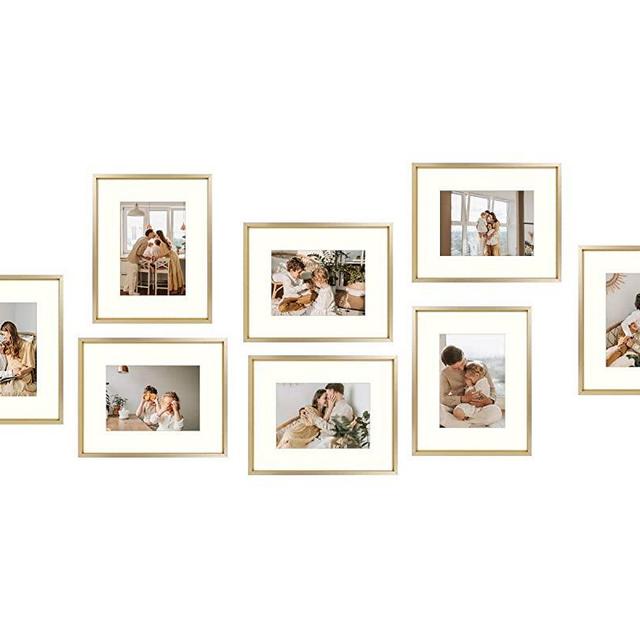 Golden State Art, 8x10 Aluminum Photo Frame for 5x7 Pictures with Ivory Mat Easel Stand for Tabletop Display - Wall Display - Great for Weddings, Graduations, Events, Portraits (Gold, 8-Pack)