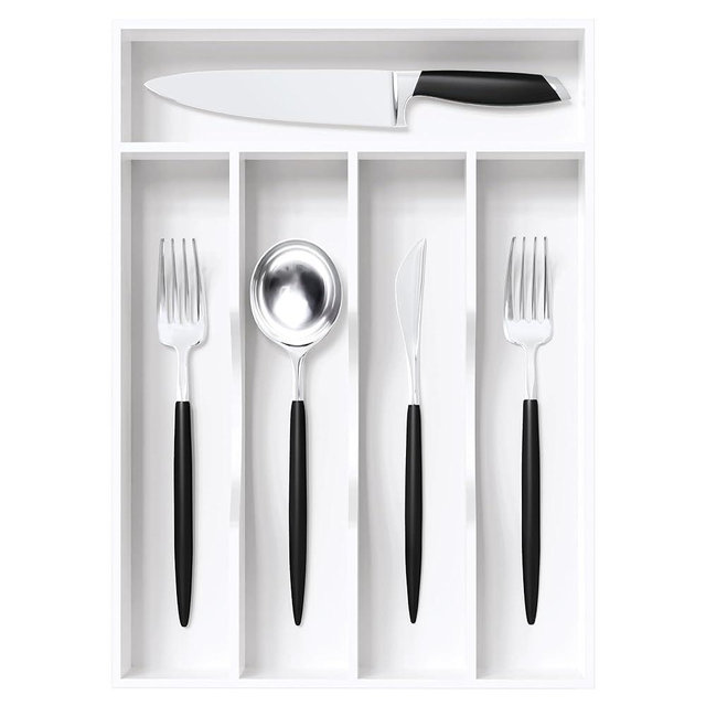 Greenual White Silverware Organizer 10 In Utensil Organizer Silverware Tray for Drawer Cutlery Flatware Organizer for Kitchen Bamboo Wood