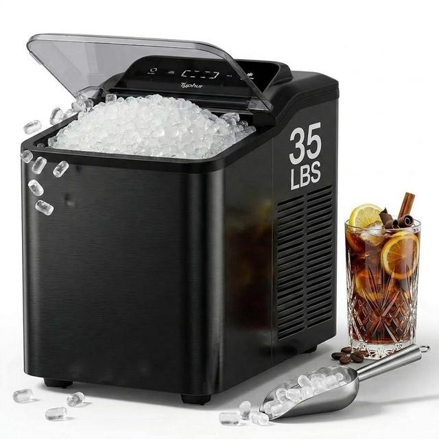 Typhur Fast Nugget Ice Maker, Chewable Pebble Ice Machine Countertop with Self-Cleaning Pump & 8-Pack Cleaners, 35lbs/24H Crushed Ice for Kitchen, Bar, RV, Outdoor (Black Stainless Steel)