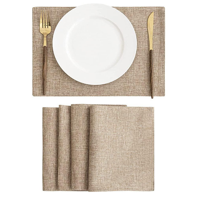 Demetex Linen Placemats Set of 4 Heat Resistant Wipeable Cloth Table Place Mats for Dining Table Indoor Restaurants, 13 x 19 inches, Linen