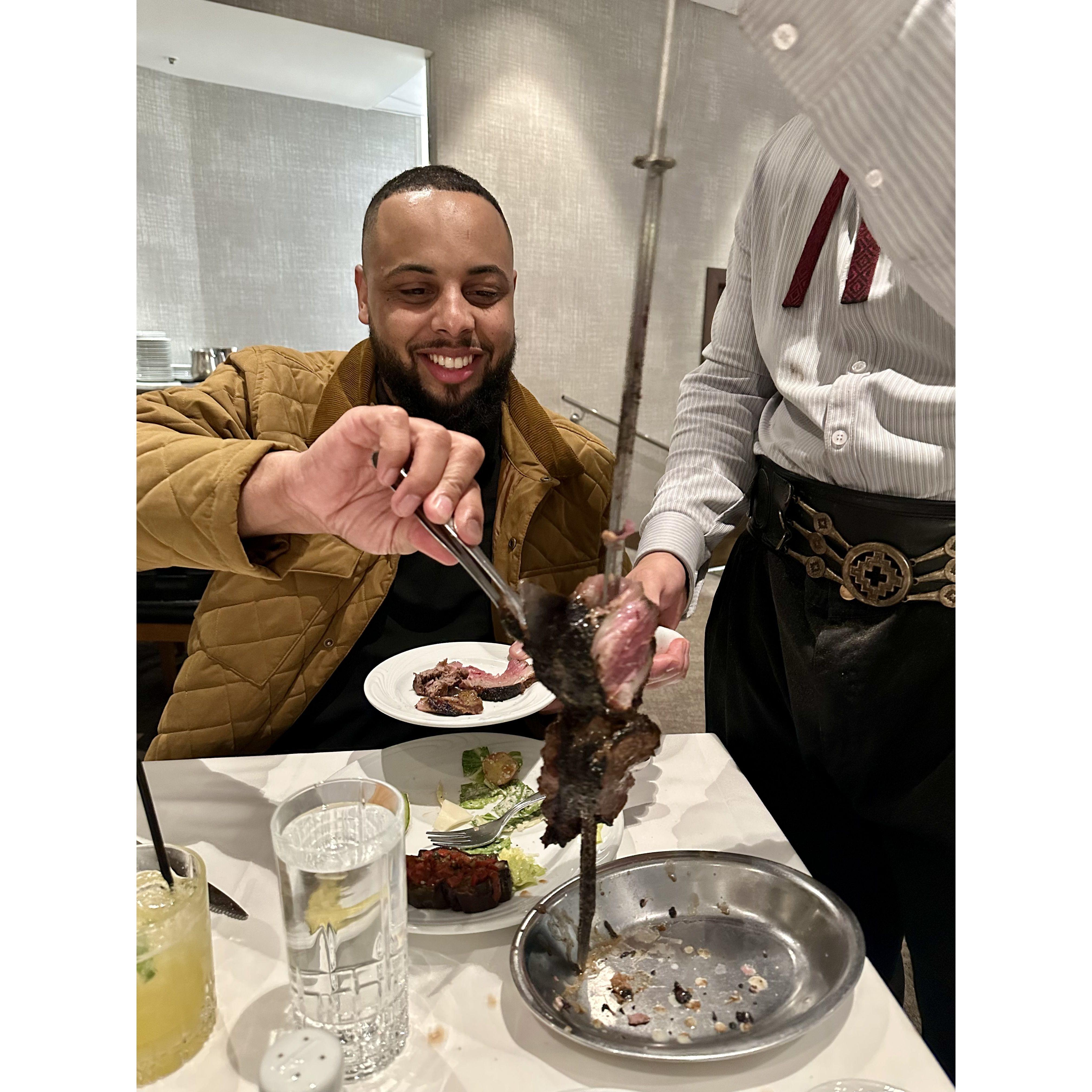 Alexa's first time at a Brazilian steak house 🤪