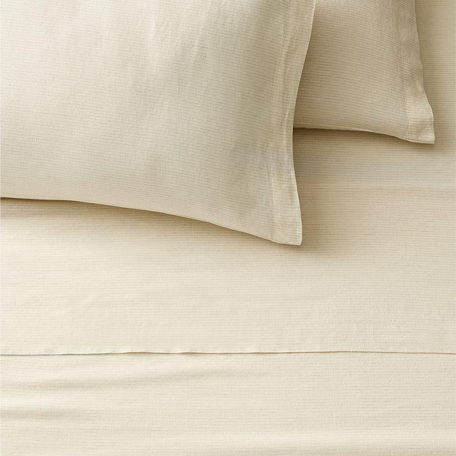 European Linen King Sheet Set, Sand Pinstripe