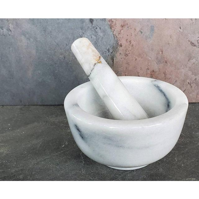White Marble Mortar and Pestle Kit with FREE 4 oz Himalayan Salt and Recipes!