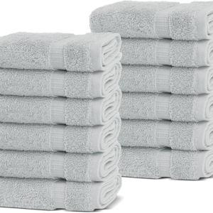 Chakir Turkish Linens | Hotel & Spa Quality 100% Cotton Premium Turkish Towels | Soft & Absorbent (12-Piece Washcloths, Silver Gray)