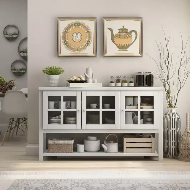 Tymon White Buffet Server With 3-Cabinet Doors
