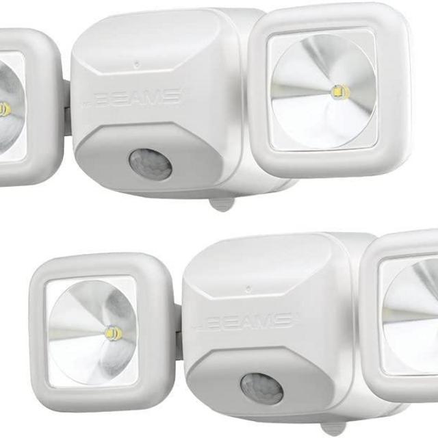 Beams MB3000 High Performance 500 Lumen Wireless Battery Powered Motion Sensing LED Dual Head Security Spotlight, White, 2-Pack