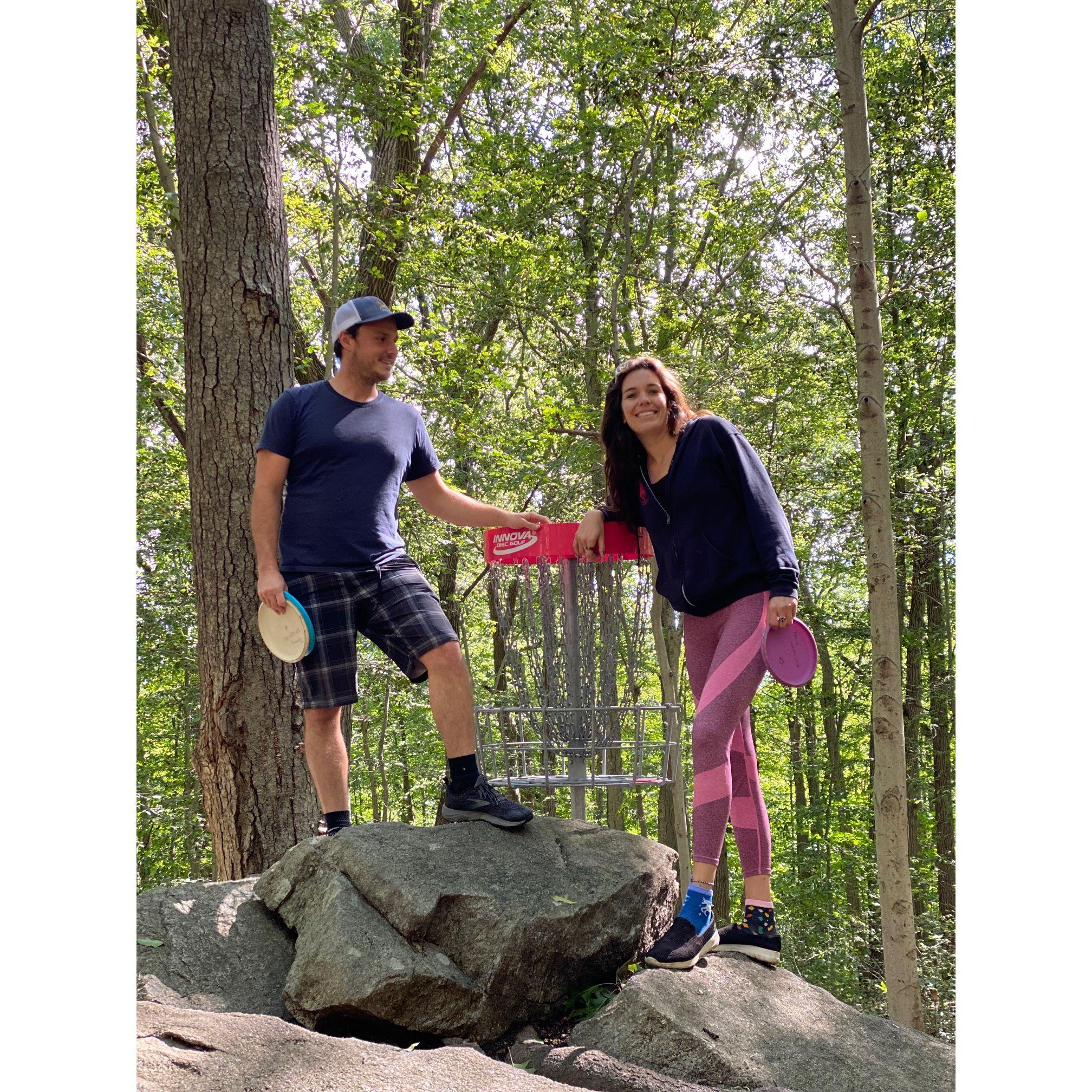 Playing disc golf in Connecticut, September 2021