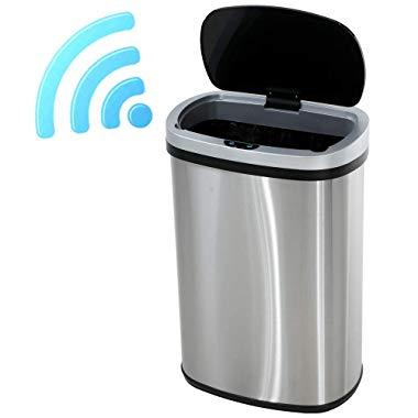 13 Gallon Touch-Free Automatic Stainless-Steel Trash Can Garbage Can Metal Trash Bin with Lid for Kitchen Living Room Office Bathroom, Electronic Touchless Motion Sensor Automatic Closure & Opening