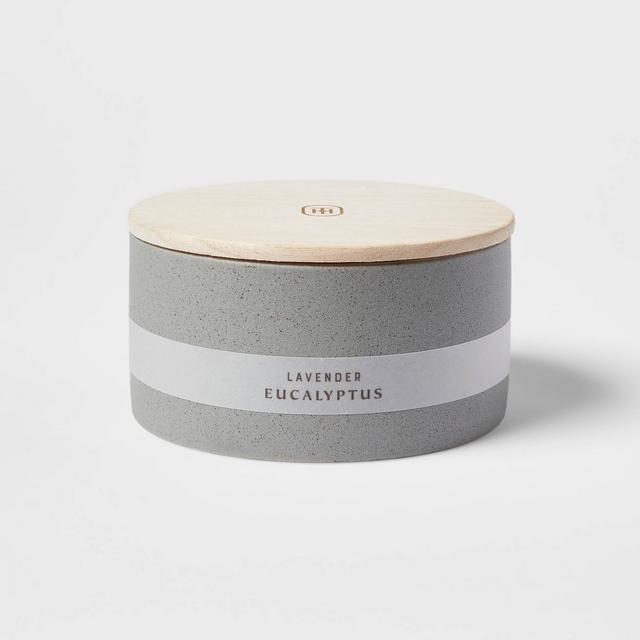 3-Wick 14oz Matte Textured Ceramic Woodwick Candle Gray/Fresh Linen and Sea Salt - Threshold™