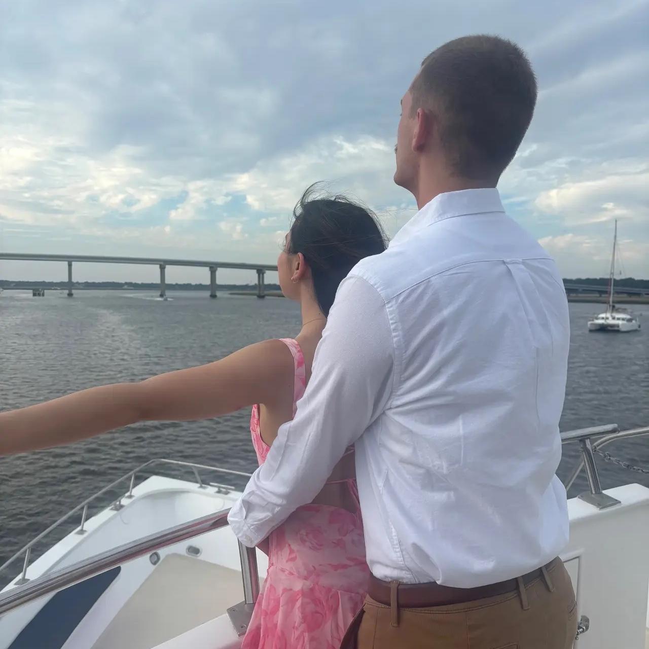 Us imitating Jack and Rose from Titanic at a sweet friend's wedding, of course.