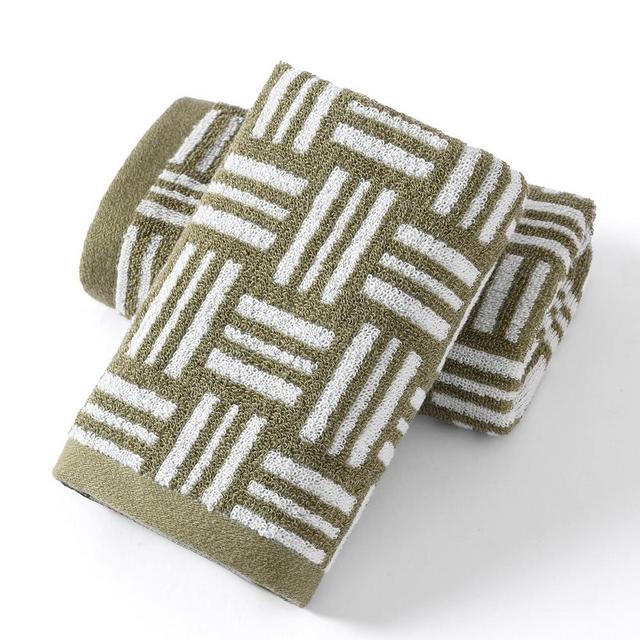 YiLUOMO 100% Cotton Green Hand Towel White Striped Pattern Super Soft Bath Hand Towel for Bathroom Home Decorative 13x29 Inch, 2 Pieces
