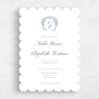 White Scalloped Wedding Invitation - Pasquo Portrait