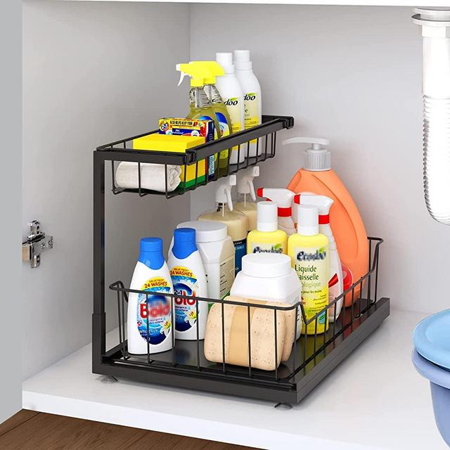 Suppino Under Sink Organizer, 2-Tier Metal Put Out Under Kitchen Sink Organizers and Storage, Sliding Shelf Cabinet Organizer for Kitchen, Bathroom, Desk, etc