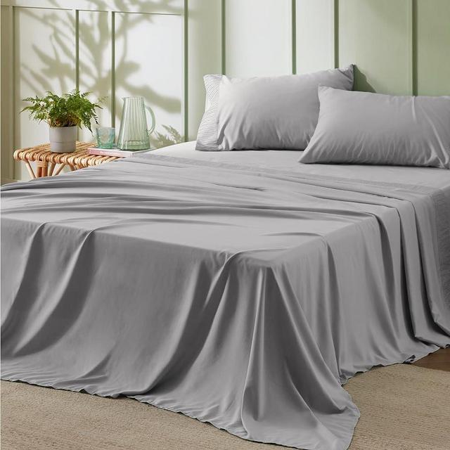 Bedsure King Size Sheets - Soft Sheets for King Size Bed, 4 Pieces Hotel Luxury Grey King Sheets, Easy Care Microfiber Cooling Bed Sheet Set