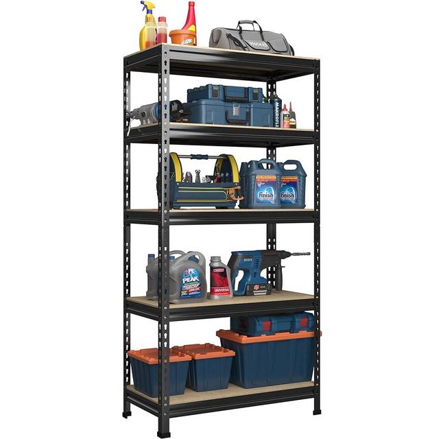 PrimeZone 32" W x 16" D x 63" H Storage Shelves - 5 Tier Adjustable Garage Storage Shelving, Heavy Duty Metal Storage Utility Rack Shelf Unit for Warehouse Pantry Closet Kitchen, Black
