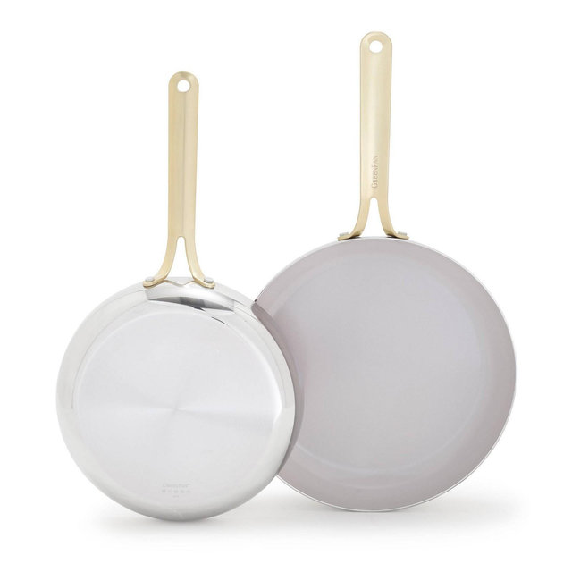 GreenPan Nova Gallery 2pc Stainless Steel and Ceramic Nonstick Champagne Handle Fry Pan Set