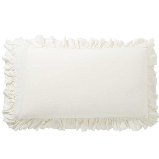 Belgian Flax Linen Fringe Ruffle Sham, Classic Ivory, King, Set of 3