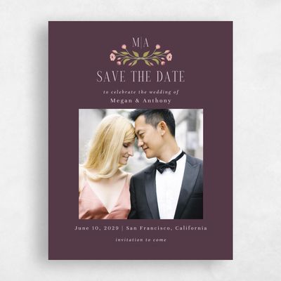 Dark Plum, Purple Wedding Save the Date - Feuille Photo