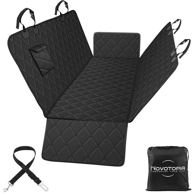 Novotopia Dog Car Seat Cover for Back Seat 100% Waterproof, Long-Lasting and Soft Nonslip Backseat Dog Cover for Cars, SUVs and Trucks, 600D Oxford Fabric, Black, Standard (54" W x 59" L)