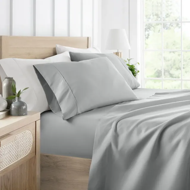 3 Piece Bed Sheet Set Solid Double Brushed Microfiber, Ultra Soft, Deep Pocket - Becky Cameron, Light Gray, Twin Extra Long
