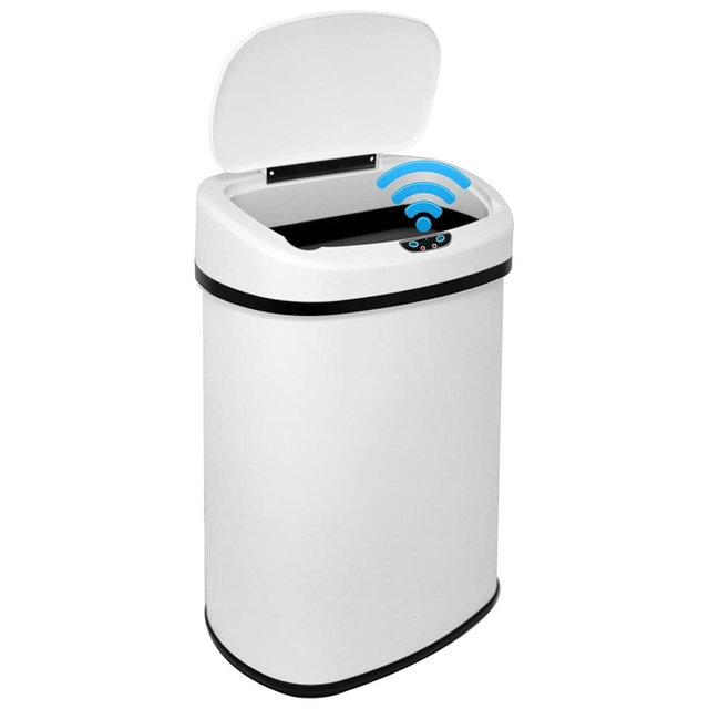 Bigacc 13 Gallon 50 Liter Kitchen Trash Can with Touch-Free & Motion Sensor, Automatic Stainless-Steel Garbage Can, Anti-Fingerprint Mute Designed Trash Bin-White
