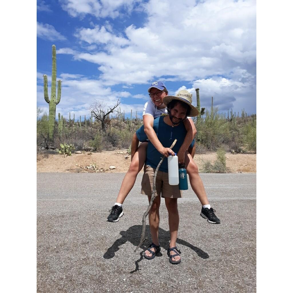 July 2021: Further on in our big 2021 road trip, we stopped to visit Auntie Linda in Tucson and went on a fun (and hot!) hike at Sabino canyon.