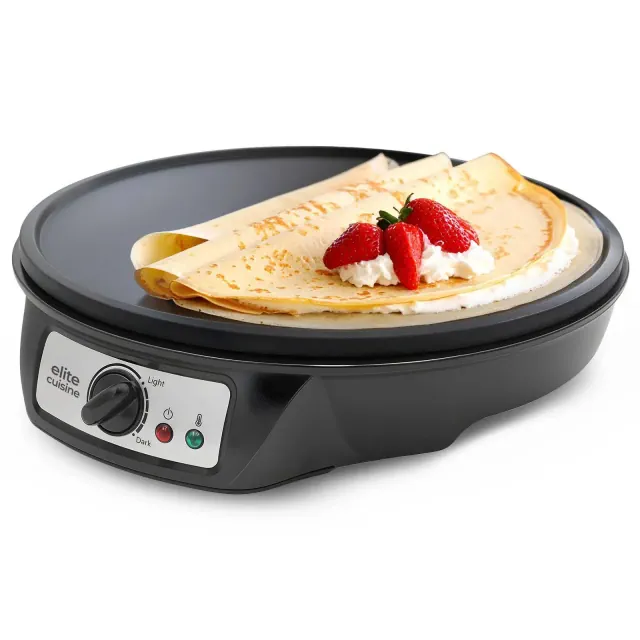 Elite Cuisine 12" Nonstick Crepe Maker Griddle with Adjustable Settings