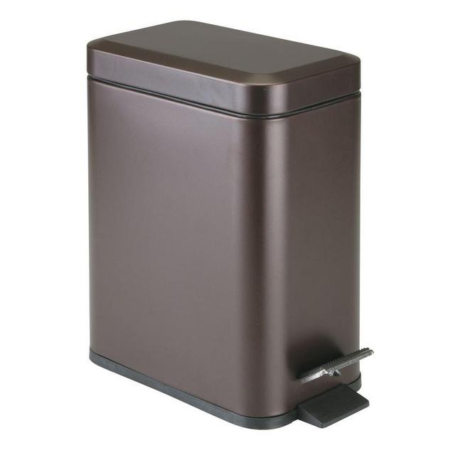 mDesign 1.3 Gallong Rectangular Small Steel Step Trash Can Wastebasket, Garbage Container Bin for Bathroom, Powder Room, Bedroom, Kitchen, Craft Room, Office - Removable Liner Bucket - Bronze