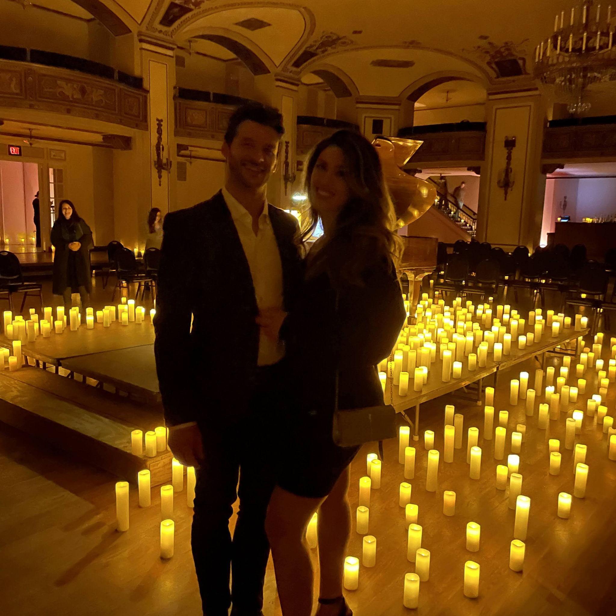 About 6 months into our relationship, we went to the Masonic Temple's Crystal Ballroom for a Coldplay candle light performance... little did we know :)