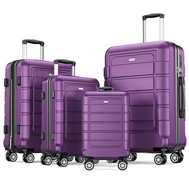 SHOWKOO Luggage Sets Expandable PC+ABS Durable Suitcase Double Wheels TSA Lock 4 Piece Luggage Set Purple