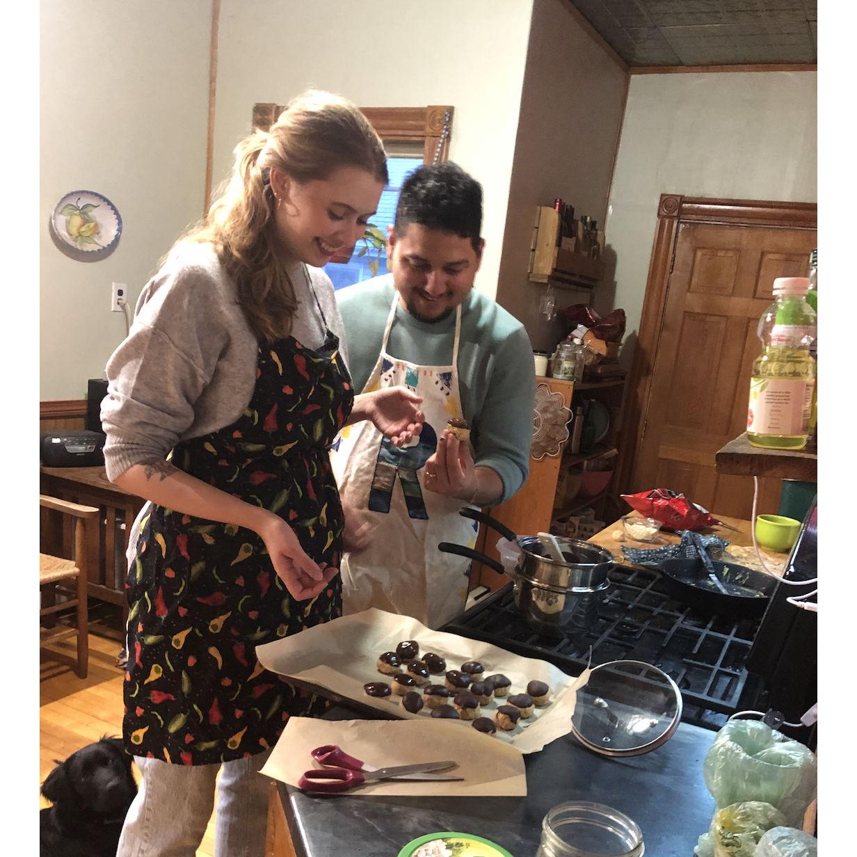 Making Chanukah cookies