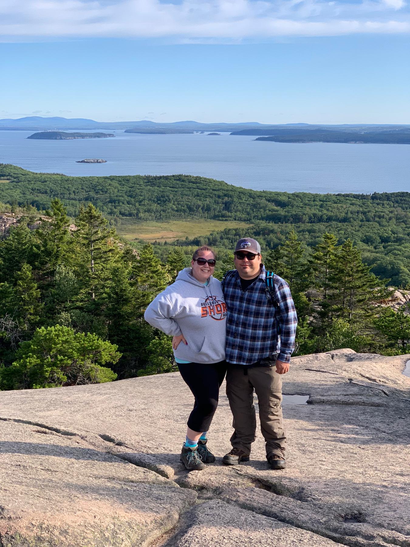 At the top of the Beehive hike in Acadia National Park, Maine.