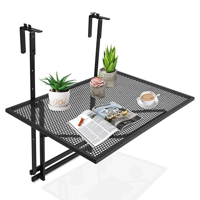 Tangkula Outdoor Folding Hanging Table, 5 Height Adjustable & Foldable Space Saving Railing Serving Table, Width from 1.5 inch to 4 inch, Suitable for Patio, Balcony and Deck