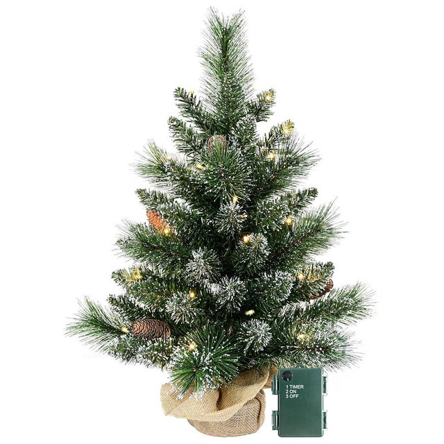 30 Led Warm Lights Pre-Lit Artificial Mini Christmas Tree, 2ft Snow Tipped Pine Artificial Christmas Tree,Seasonal Indoor Home Decor with Decorative Burlap Base