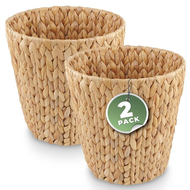 84ECO 2-Pack Wicker Trash Can for Bathroom - Wicker Waste Basket for Bedroom, Office - Rattan Trash Can - Decorative Waste Basket (Natural, 3 Gallons)