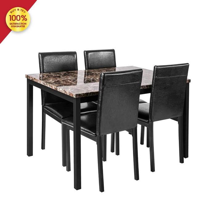 DKLGG Faux Marble Dining Set for Small Spaces Kitchen 4 Table with Chairs Home Furniture, Black