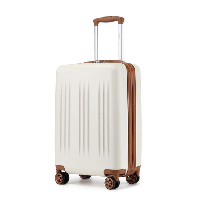 Kono Small 20 Inch Expandable Carry On Luggage with Quiet Spinner Wheels & TSA Lock, Scratch and Drop Resistant PC+ABS Hardside 22x14x9 Airline Approved Suitcase, Cream White & Brown